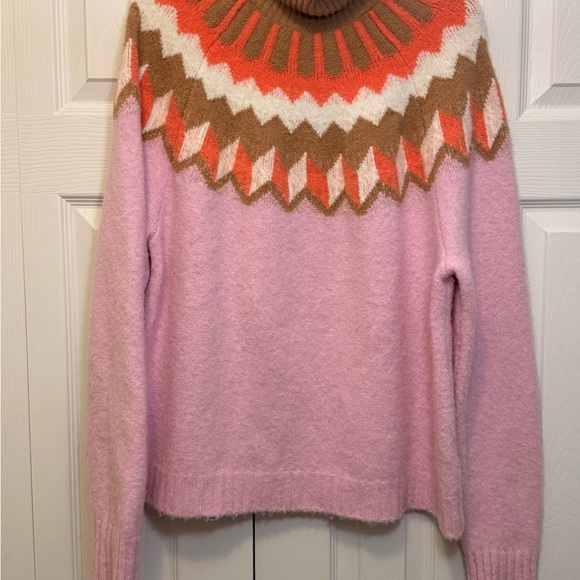 J. Crew Sweaters - J.Crew Colorblock Fair Isle Turtleneck Sweater Pink Orange Brown Size XL